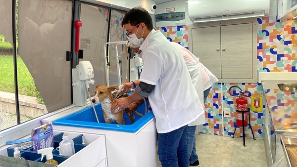 Pet Móvel do Senac RJ oferece banho e tosa gratuitos para pets no evento Fazenda Legal, em Itaperuna